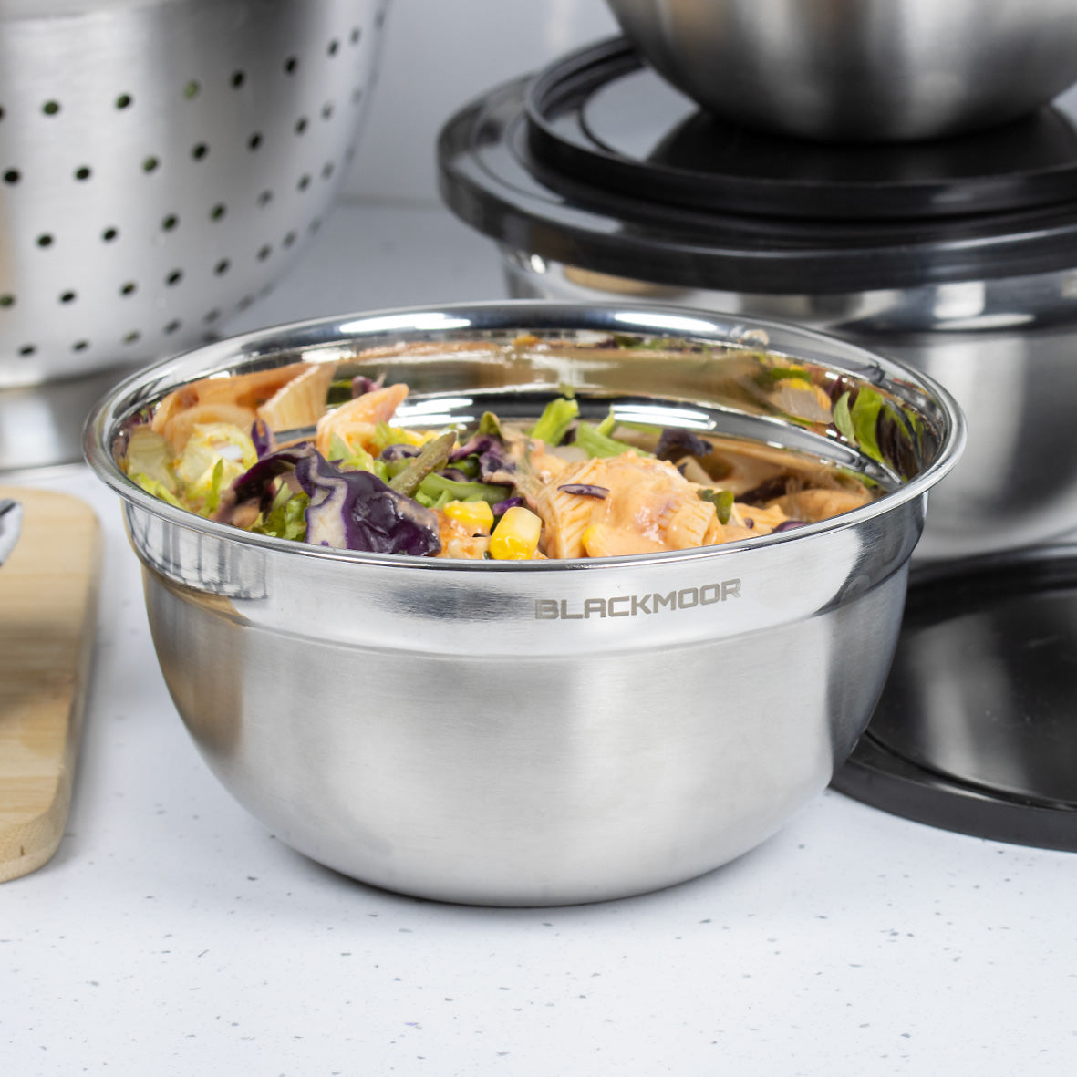 Set of 3 Stainless Steel Bowls with Lids