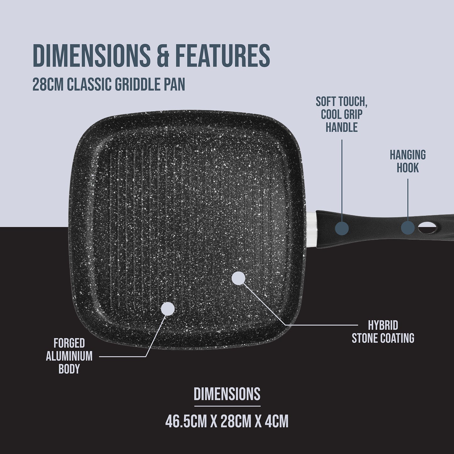 Classic 28cm Black Non Stick Griddle Pan