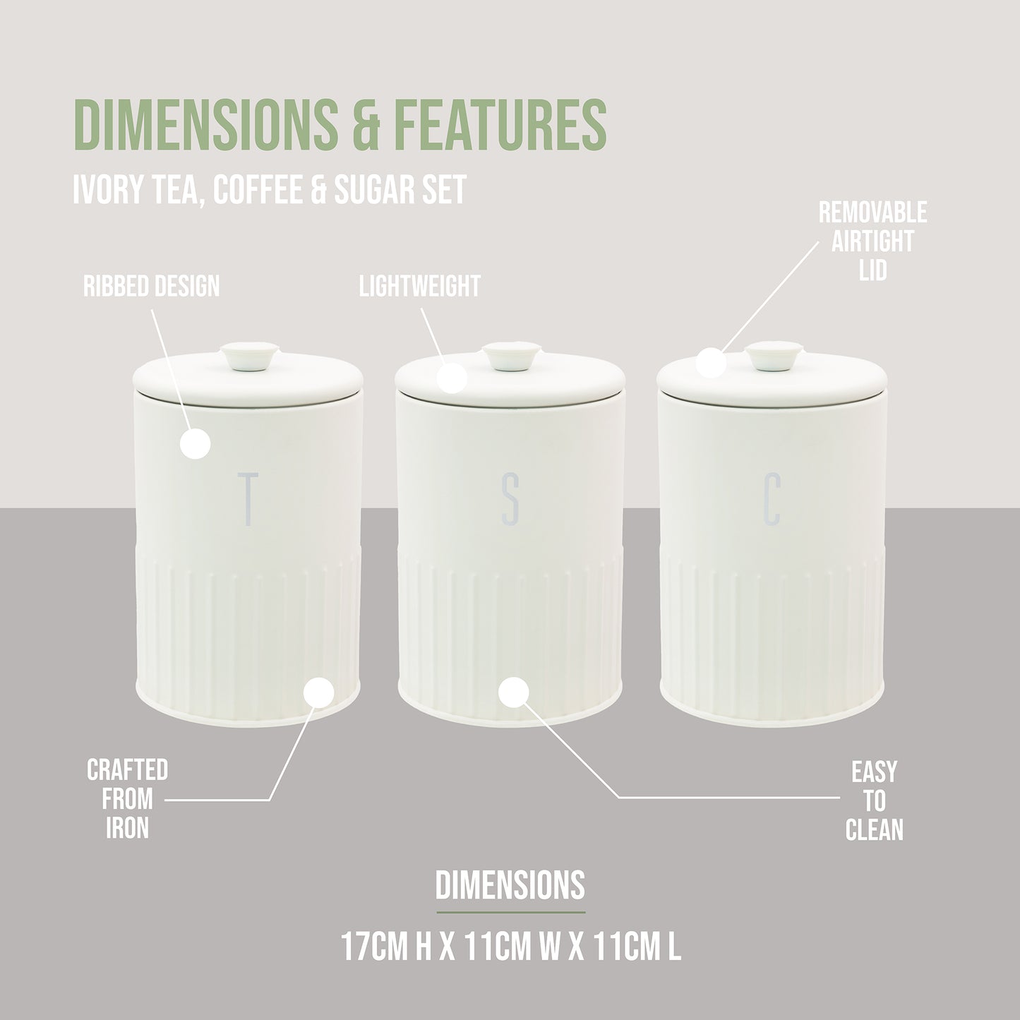 3pc Ivory Tea, Coffee & Sugar Storage Set