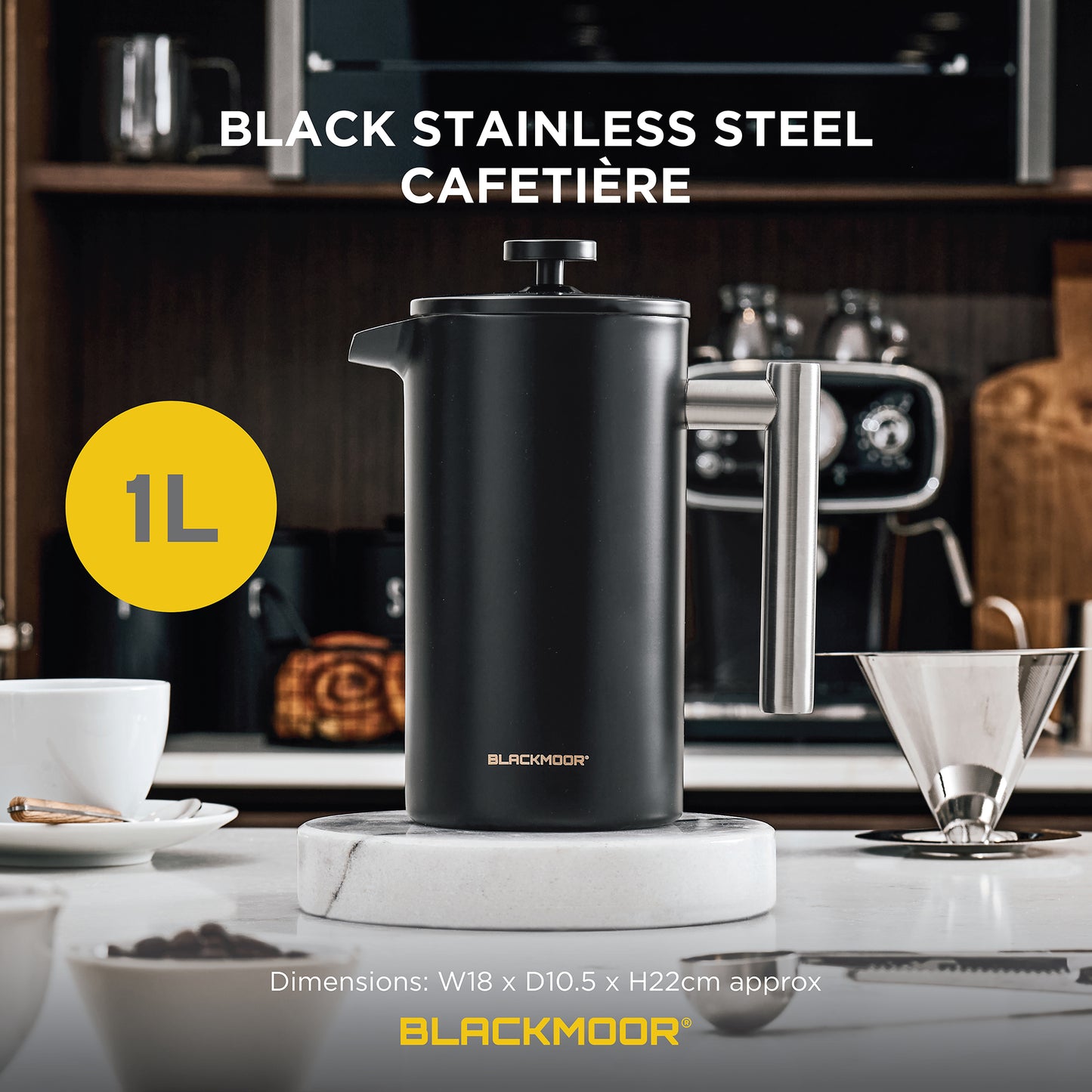 1000ml Black Stainless Steel Cafetière