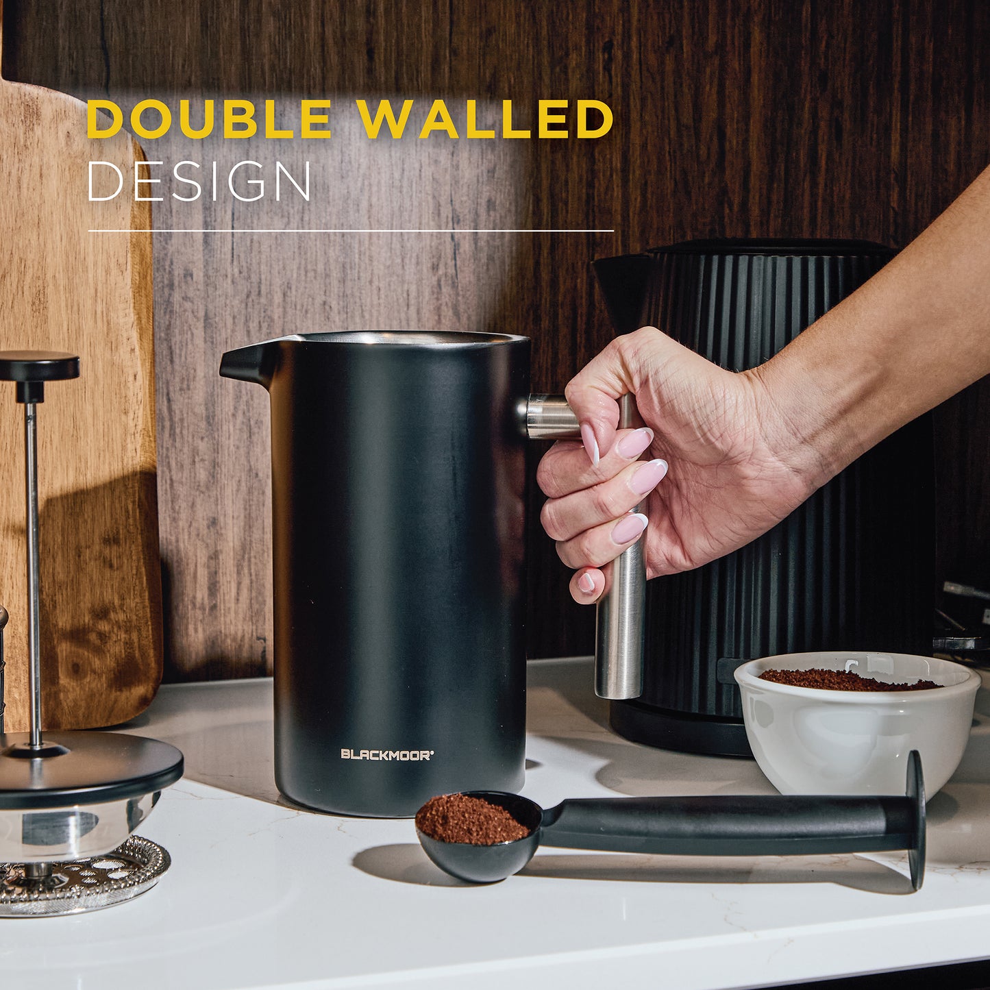 1000ml Black Stainless Steel Cafetière