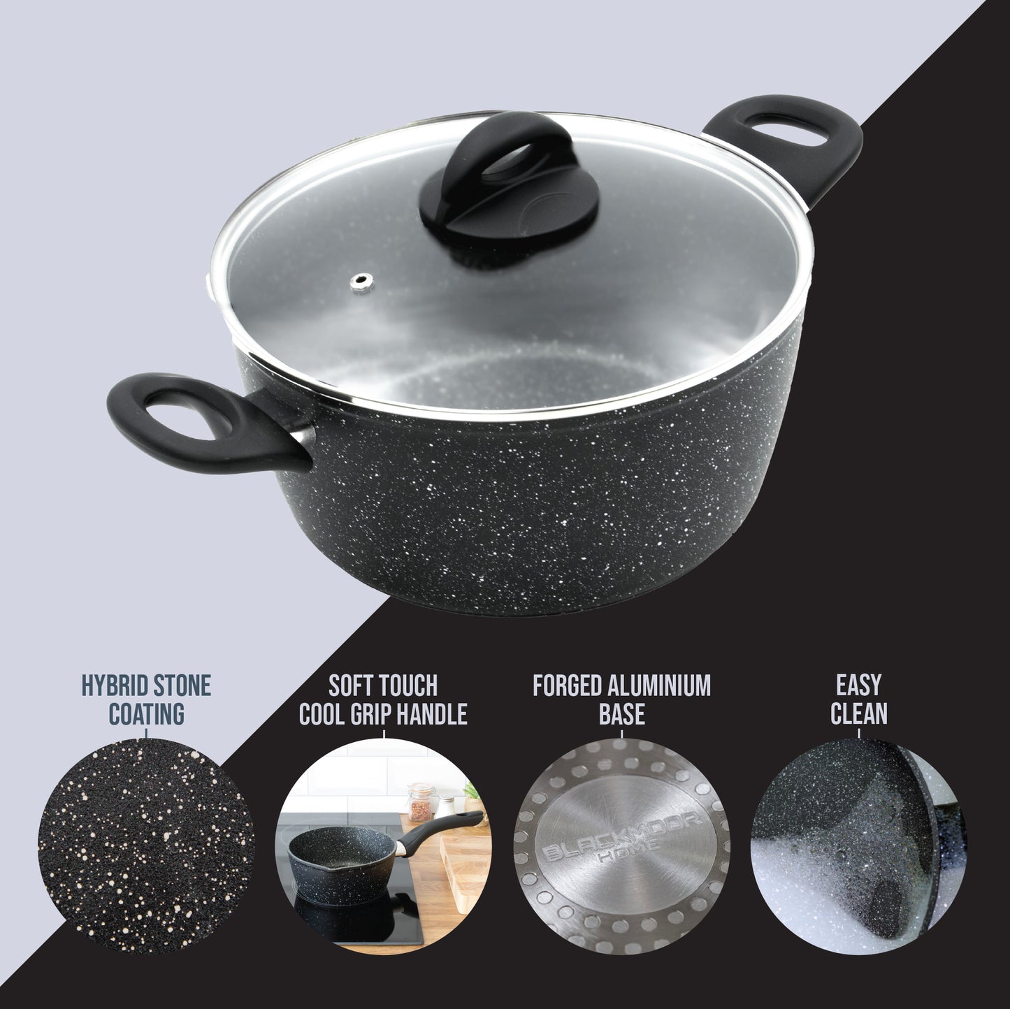 Classic 24cm Black Non Stick Stock Pot with Lid