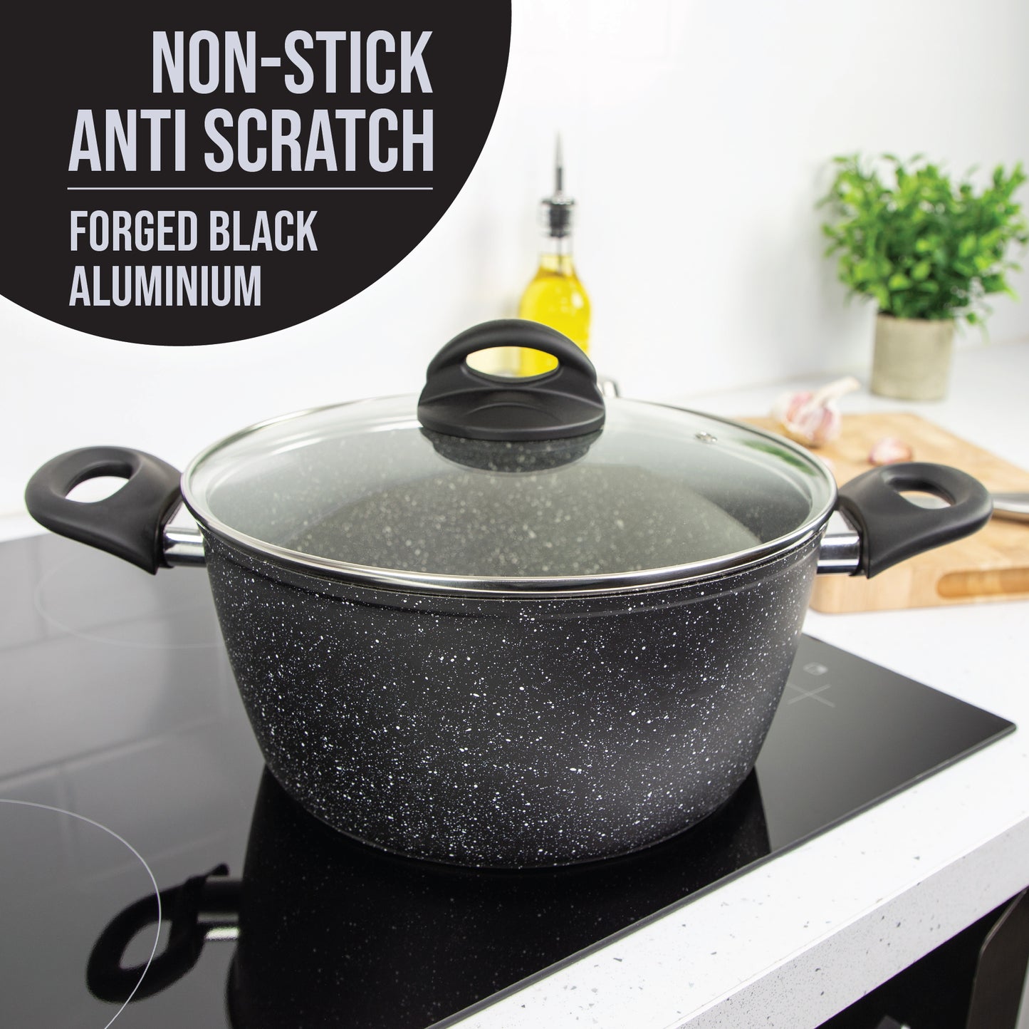 Classic 24cm Black Non Stick Stock Pot with Lid