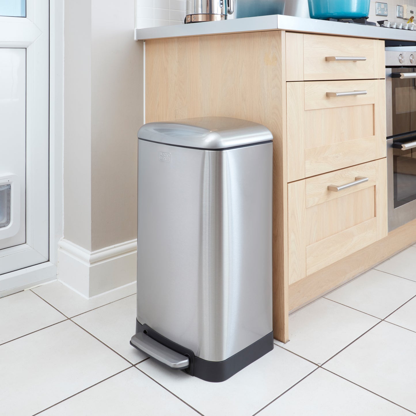 30L Stainless Steel Pedal Bin with Soft Close Lid, by BLACK + DECKER