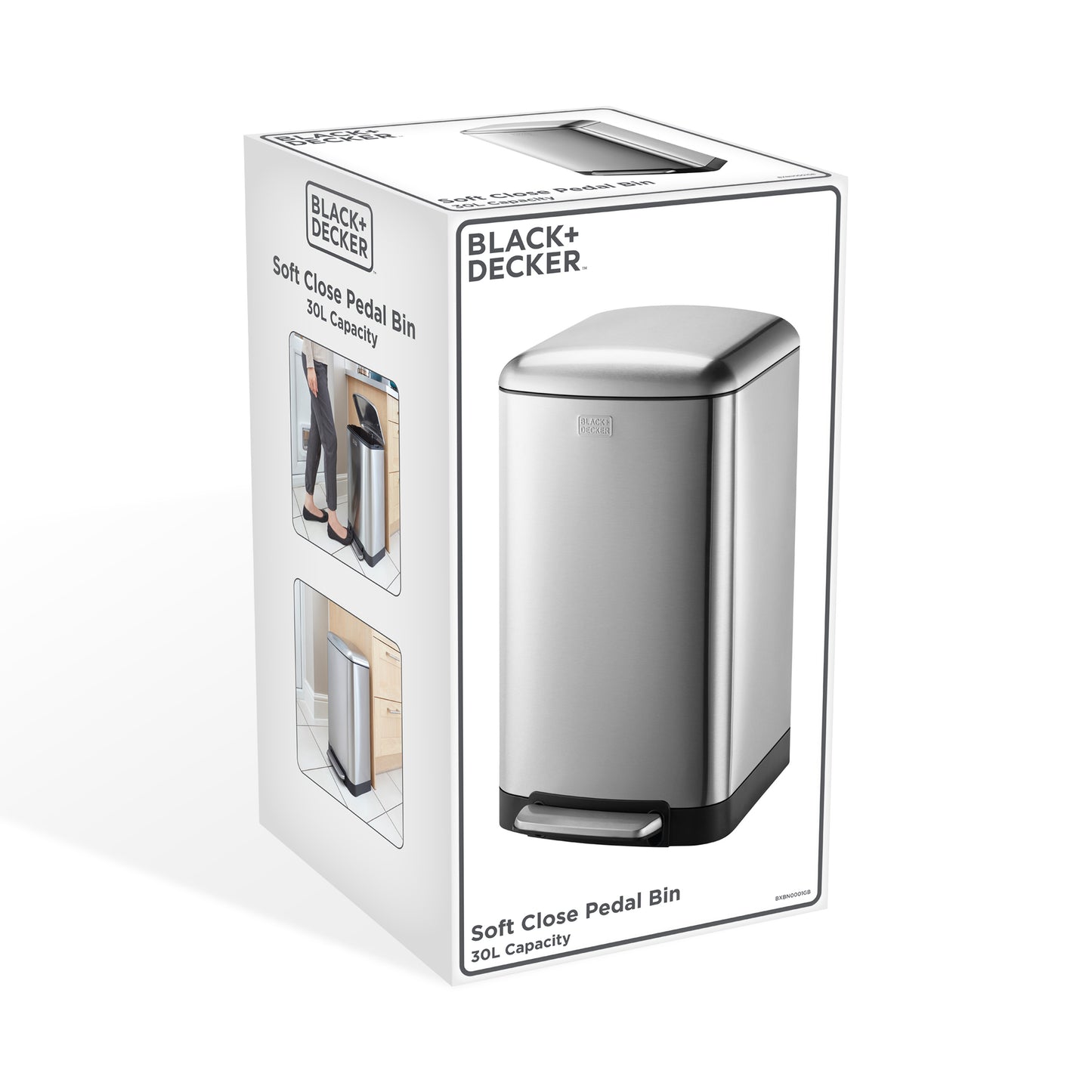 30L Stainless Steel Pedal Bin with Soft Close Lid, by BLACK + DECKER