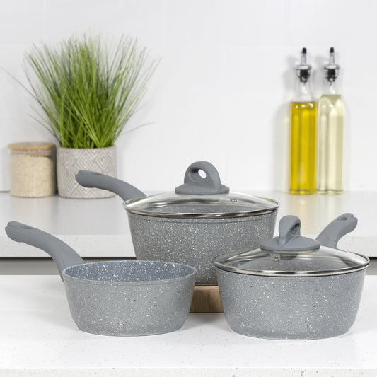 Classic 3-Piece Grey Non Stick Saucepan Set