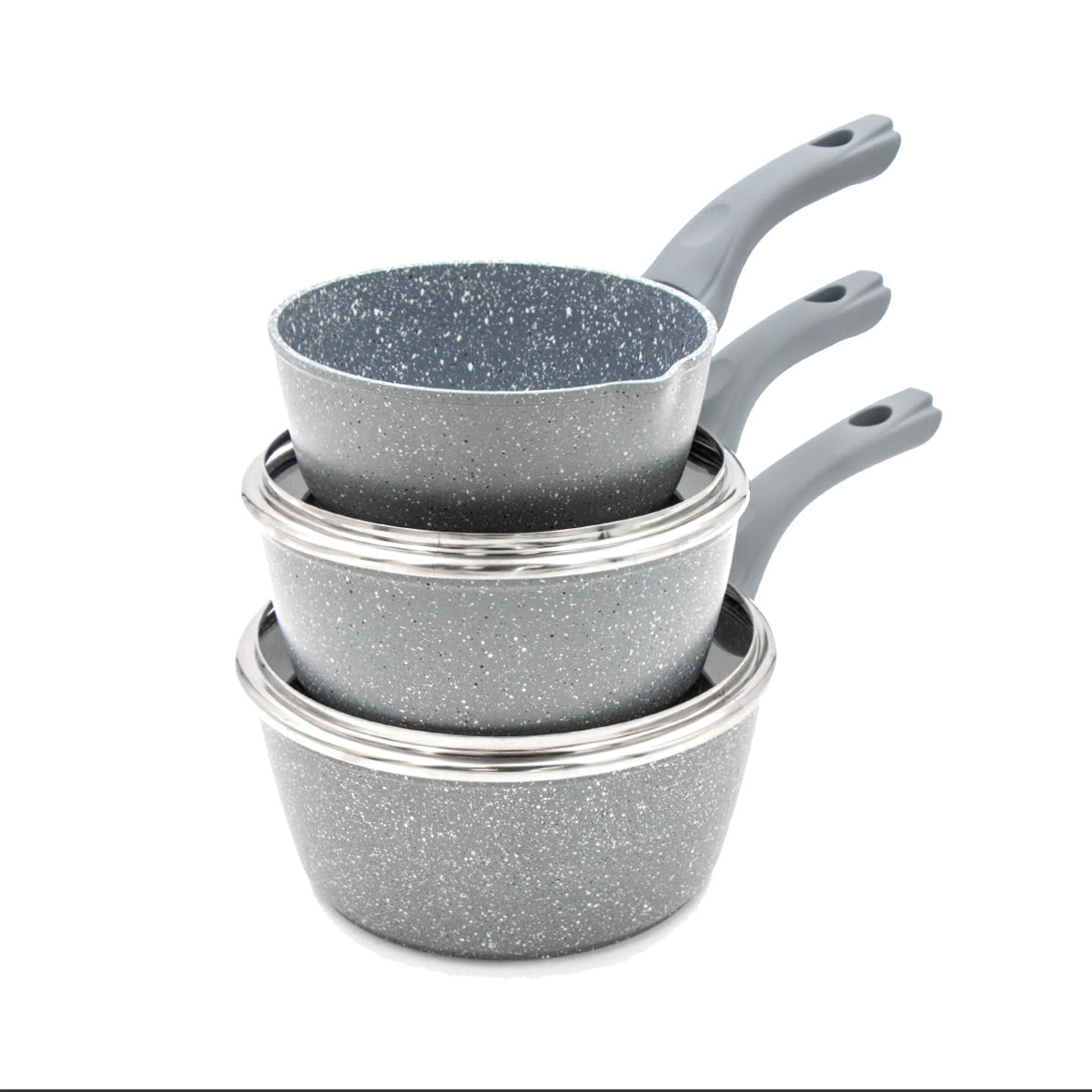 Classic 3-Piece Grey Non Stick Saucepan Set