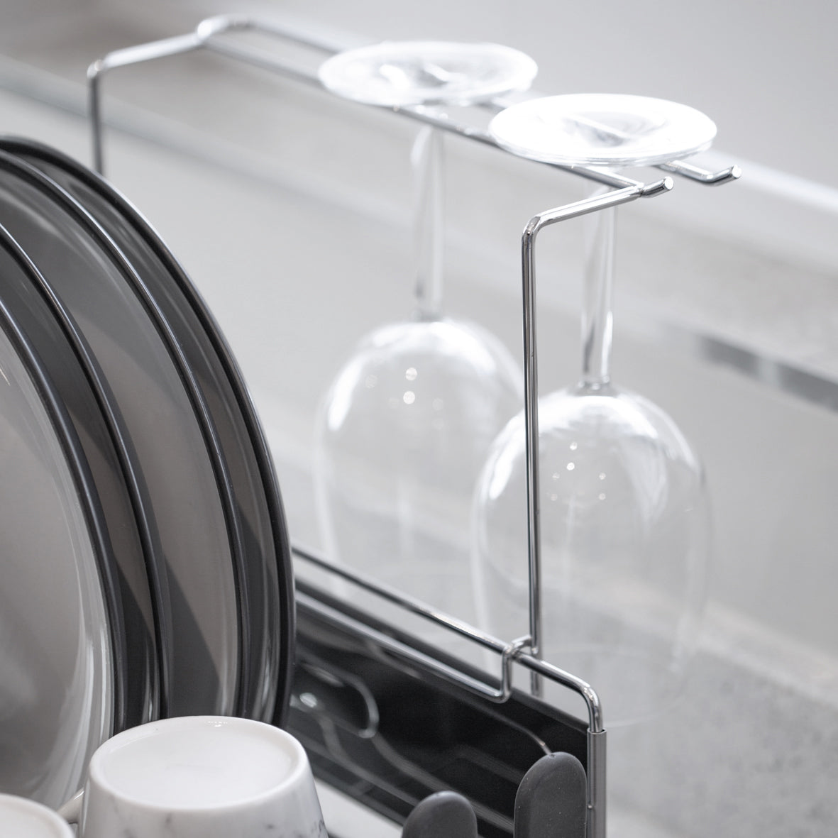 Stainless Steel Dish Drainer with Grey Cutlery Holder & Drip Tray