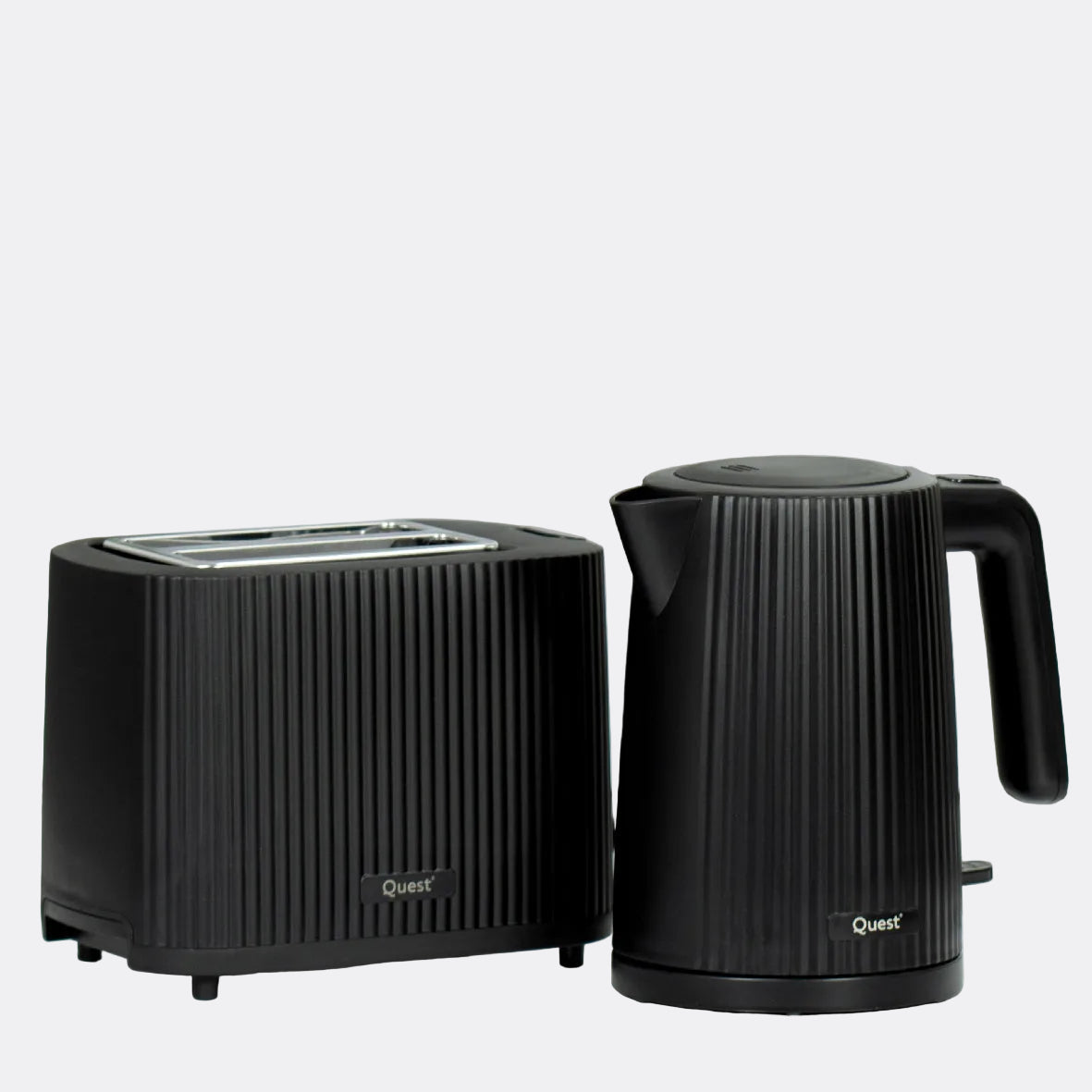 1.5L Kettle & 2 Slice Toaster Set - Black Grooved Design