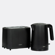 1.5L Kettle & 2 Slice Toaster Set - Black Grooved Design