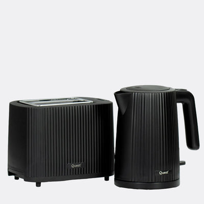 1.5L Kettle & 2 Slice Toaster Set - Black Grooved Design