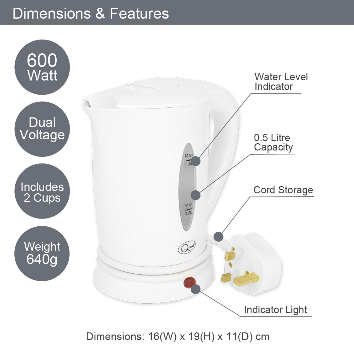 0.5L Travel Kettle and Mug Set - White