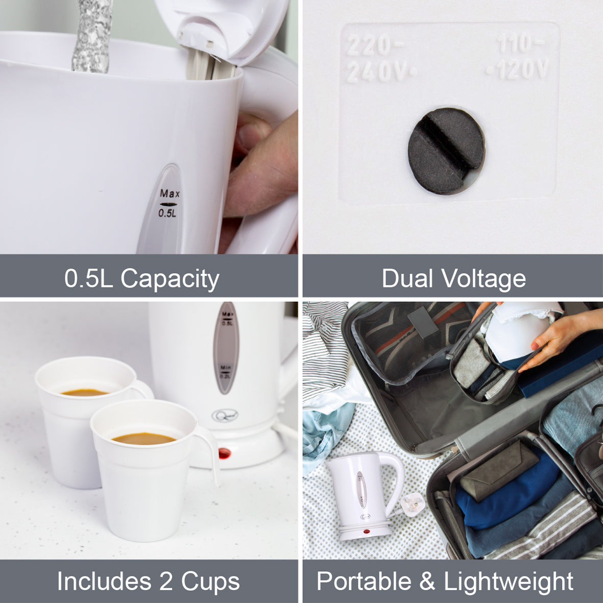 0.5L Travel Kettle and Mug Set - White