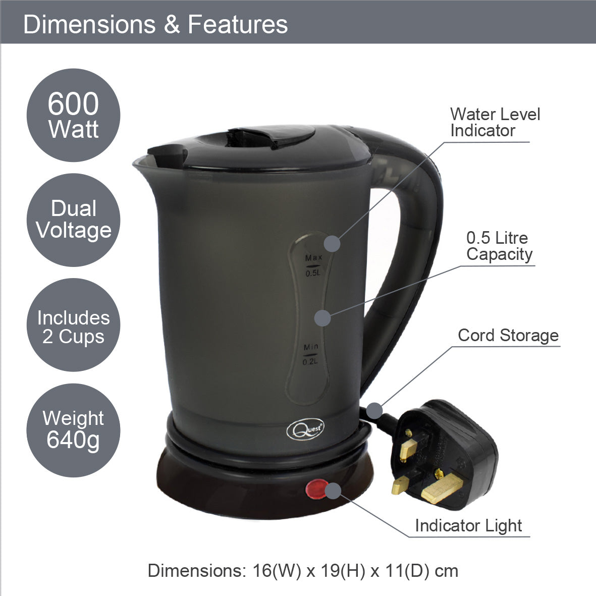 0.5L Travel Kettle and Mug Set - Black