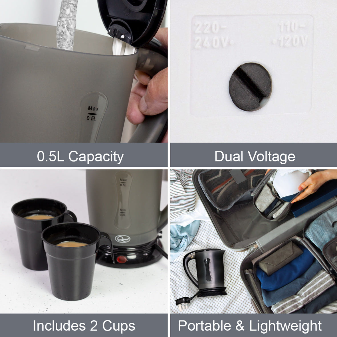 0.5L Travel Kettle and Mug Set - Black