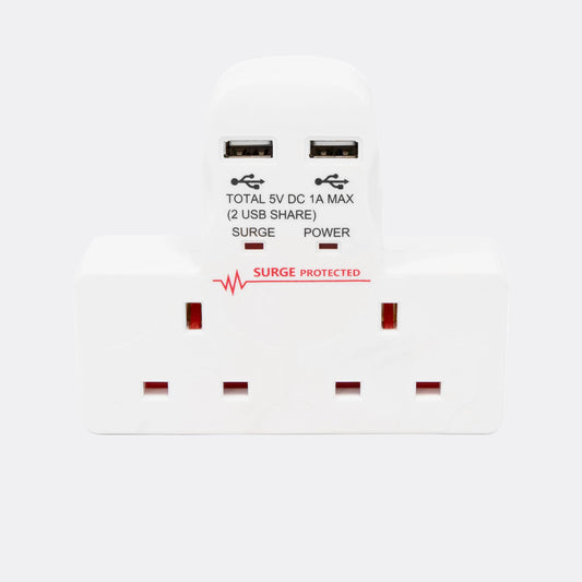 2-Way Wall Adaptor with 2 USB Ports