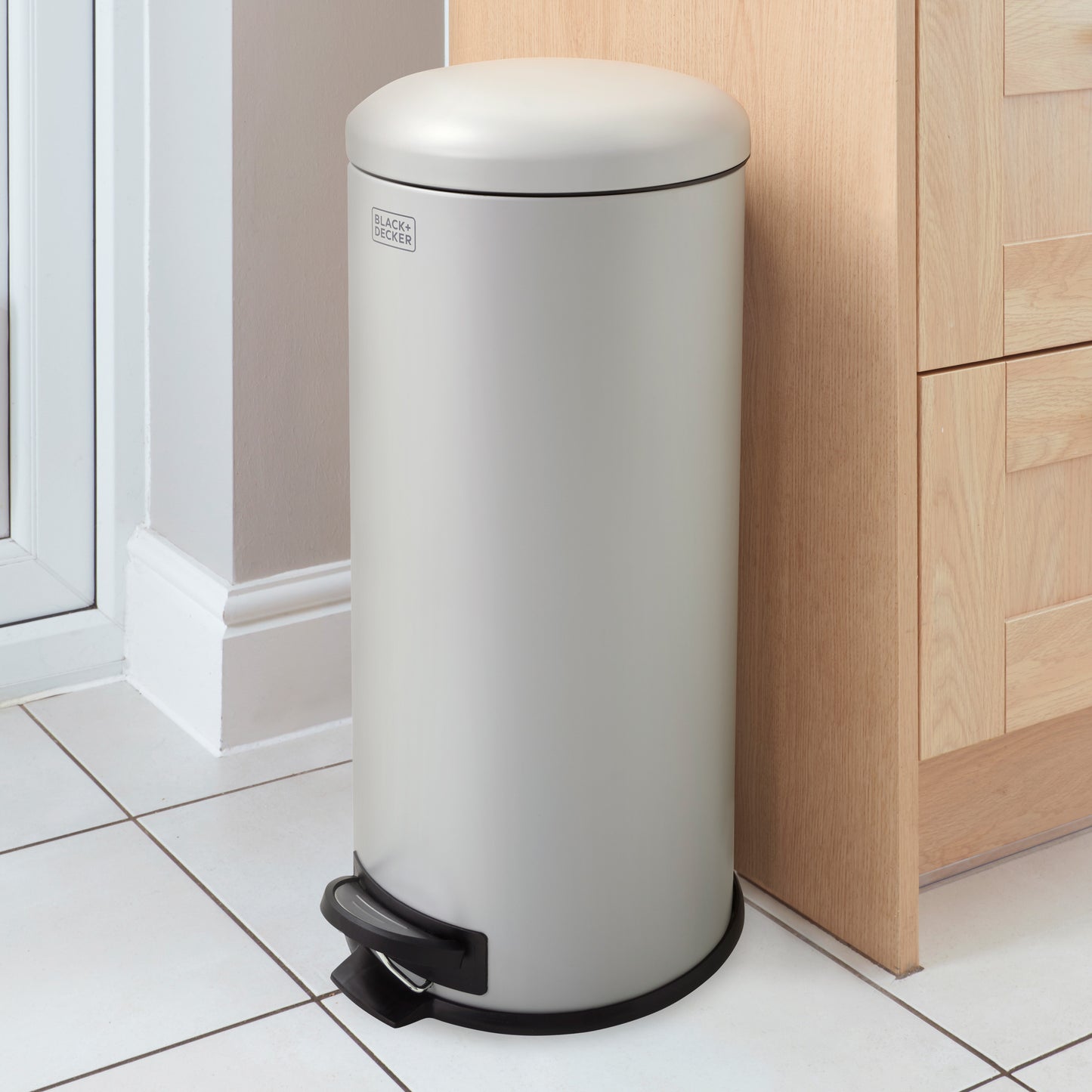 30L Grey Domed Lid Pedal Bin, by BLACK + DECKER