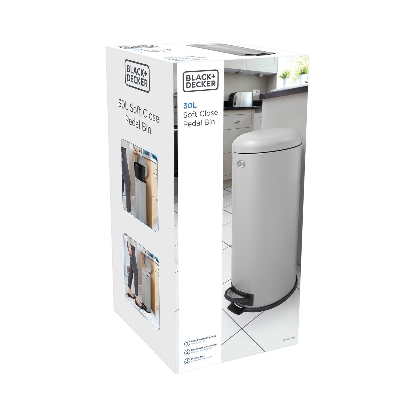 30L Grey Domed Lid Pedal Bin, by BLACK + DECKER