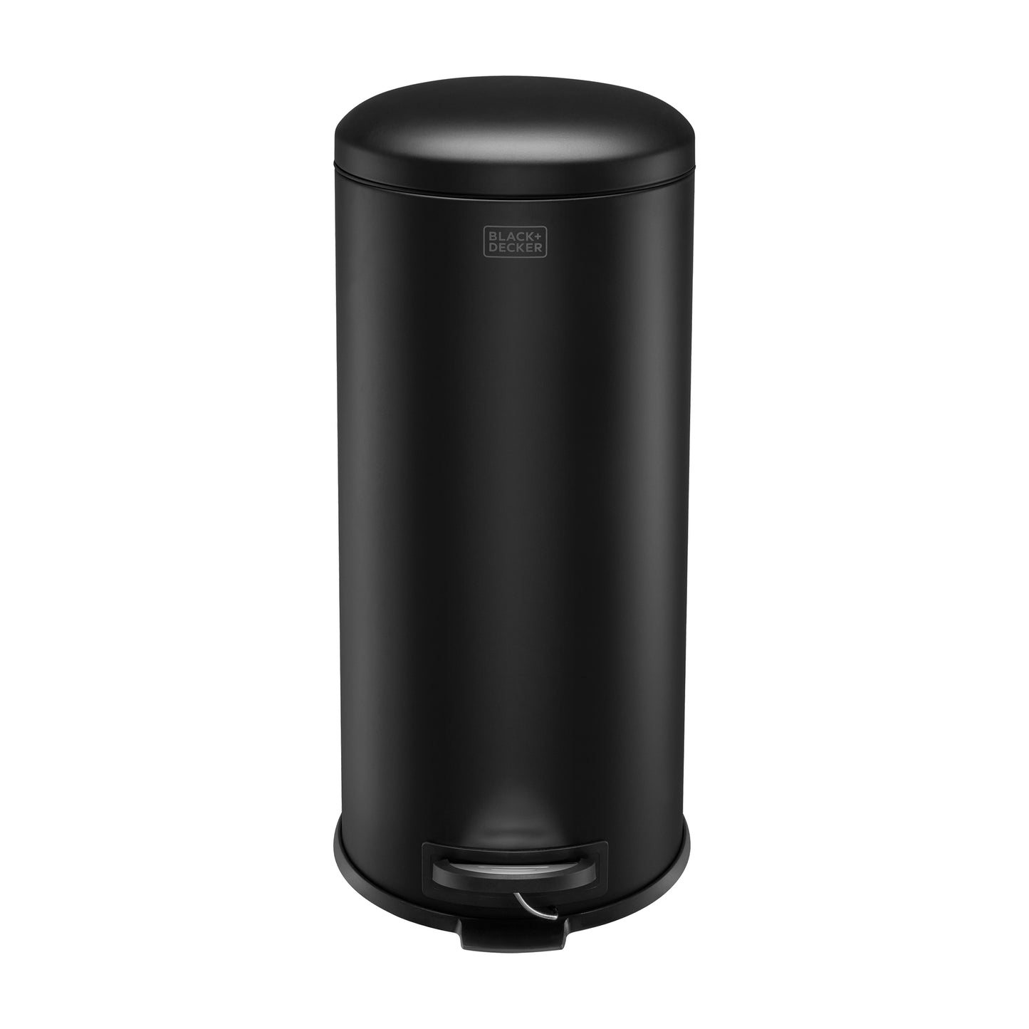 30L Matt Black Domed Lid Pedal Bin, by BLACK + DECKER