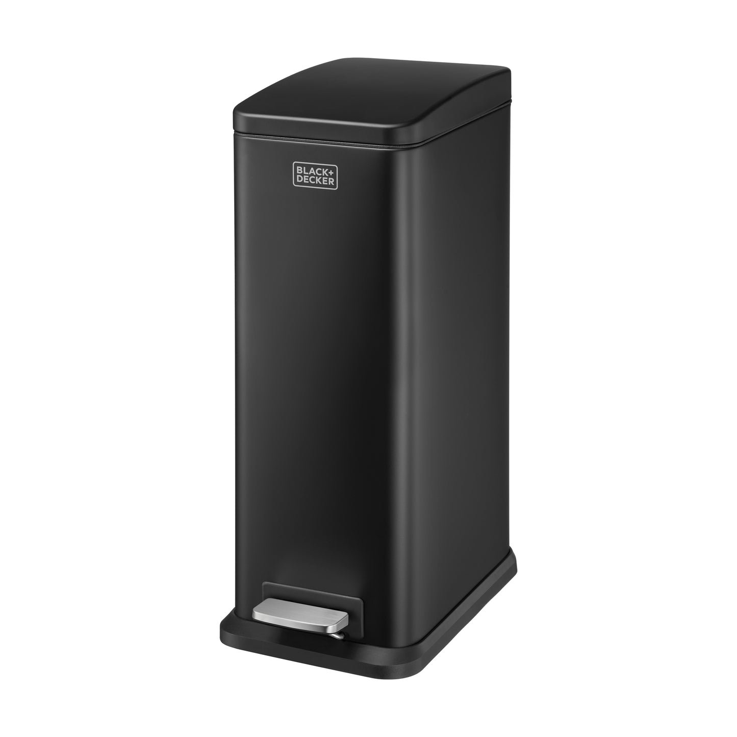 20L Matt Black Slimline Pedal Bin with Soft Close Lid, by BLACK + DECKER