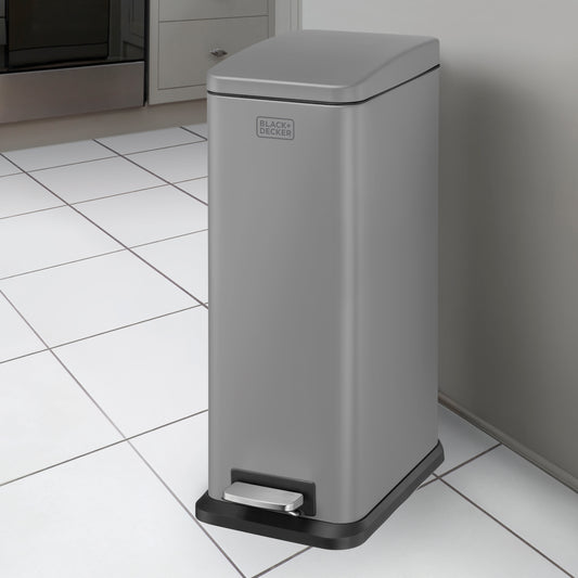 20L Grey Slimline Pedal Bin with Soft Close Lid, by BLACK + DECKER