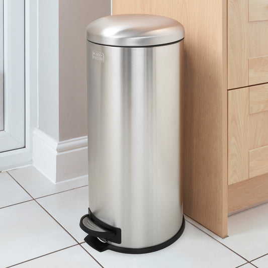 30L Stainless Steel Domed Lid Pedal Bin, by BLACK + DECKER