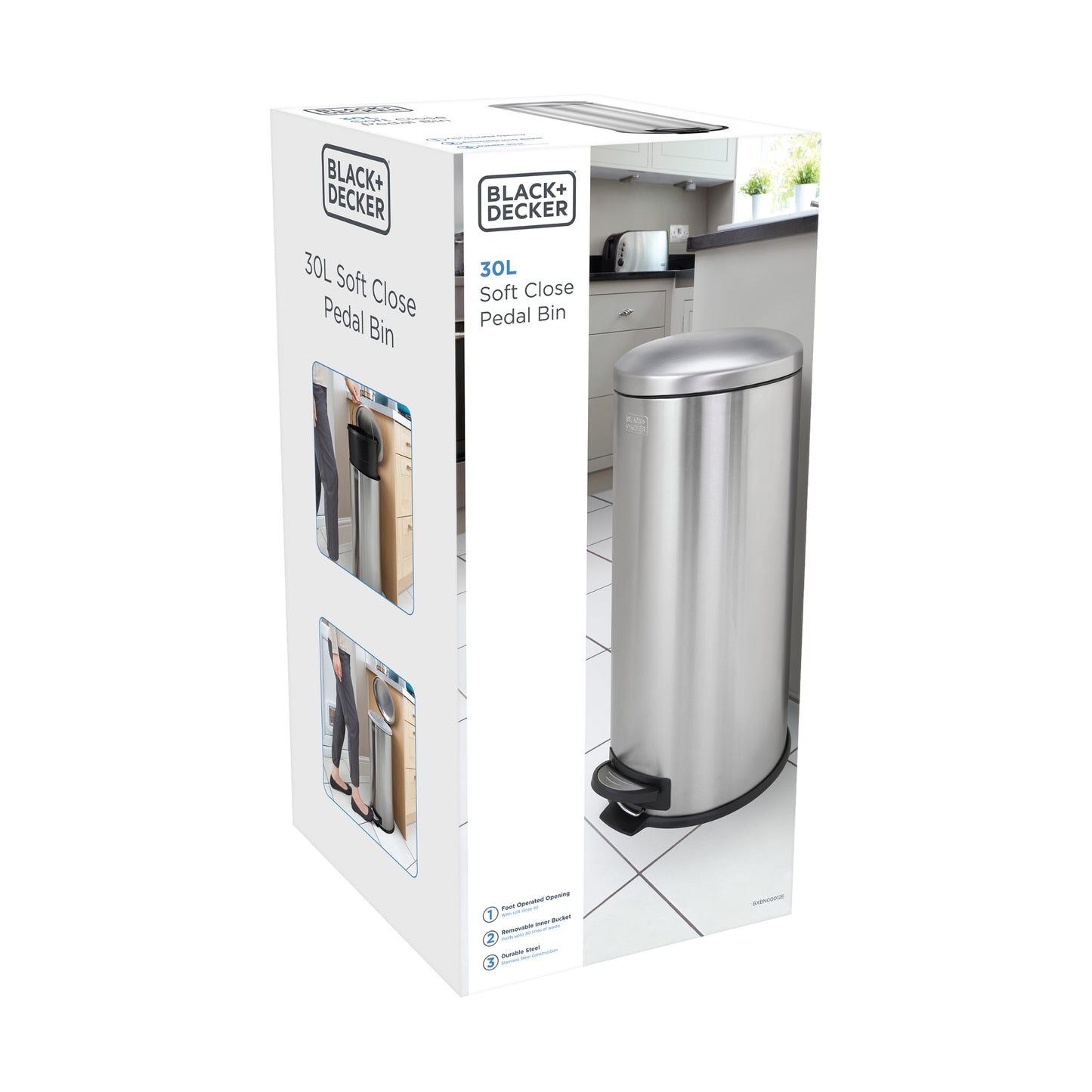 30L Stainless Steel Domed Lid Pedal Bin, by BLACK + DECKER