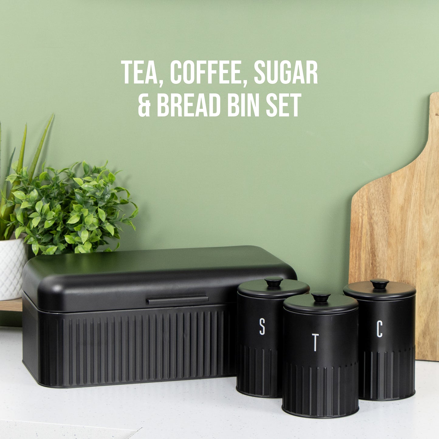 4pc Black Tea, Coffee, Sugar & Bread Bin Storage Set