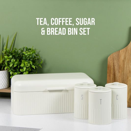 4pc Ivory Tea, Coffee, Sugar & Bread Bin Storage Set