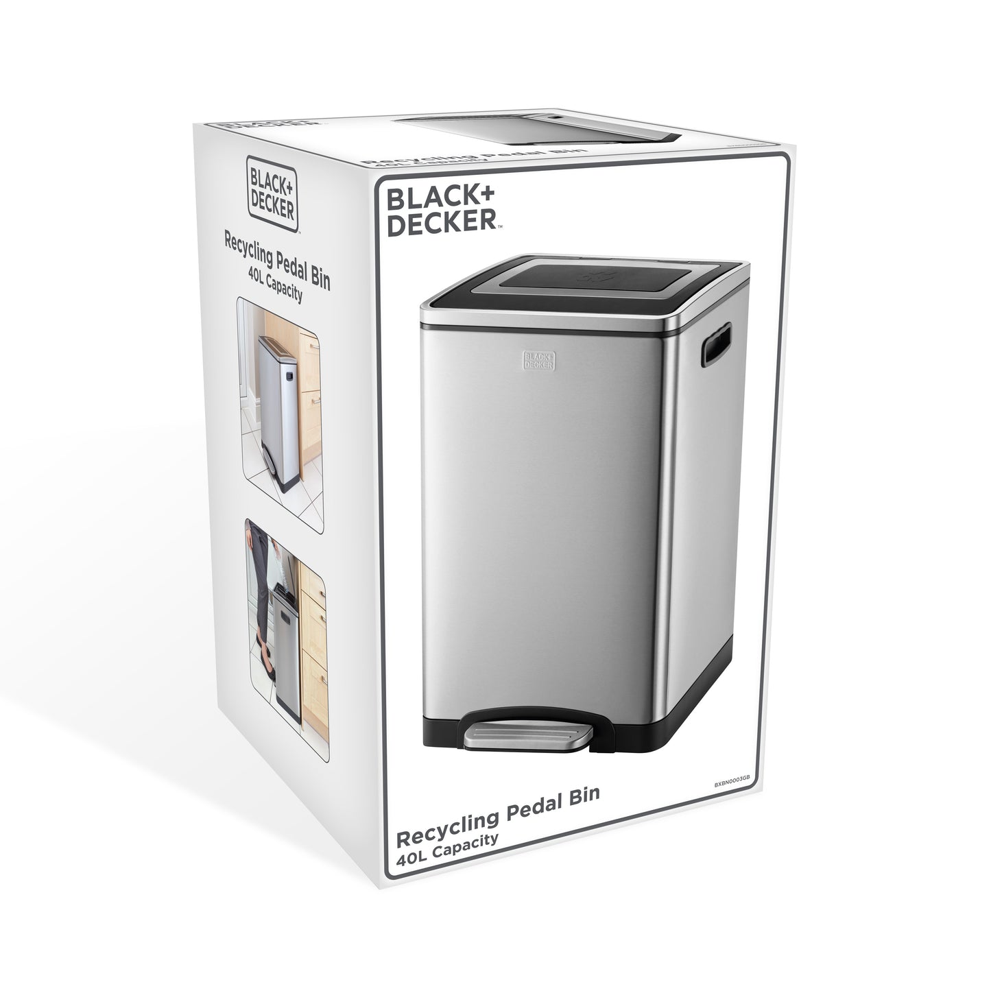 40L Stainless Steel Duo Recycling Bin with Soft Close Lid, by BLACK + DECKER