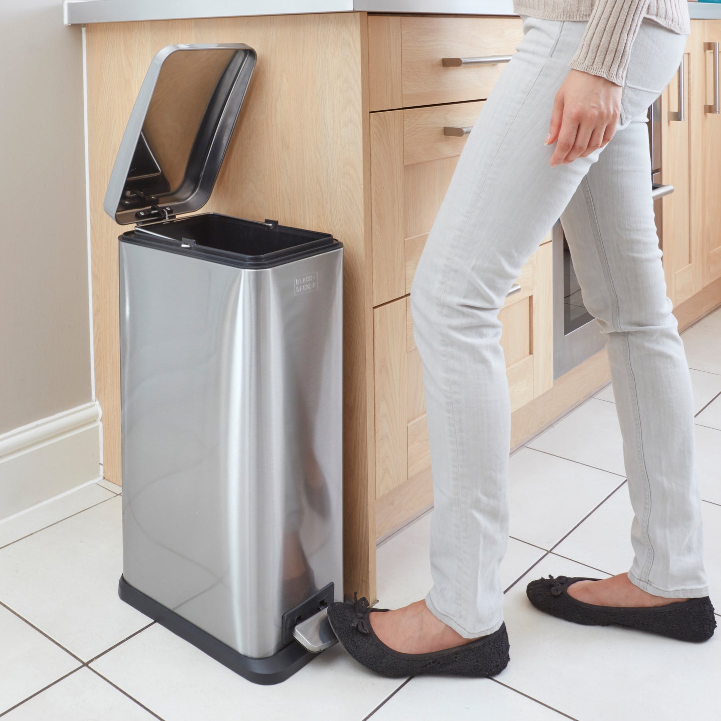 20L Stainless Steel Slimline Pedal Bin with Soft Close Lid, by BLACK + DECKER