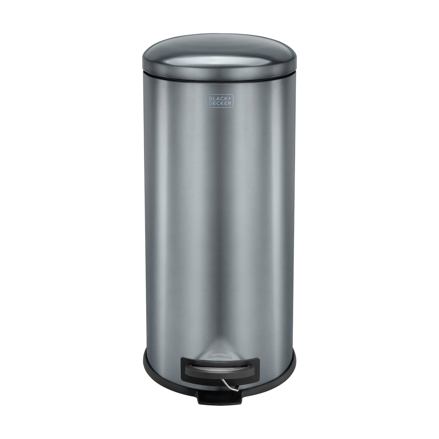 30L Metallic Black Domed Lid Pedal Bin, by BLACK + DECKER