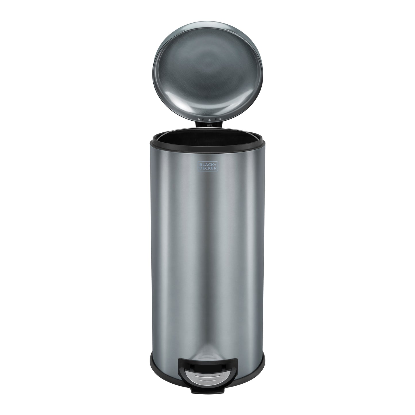 30L Metallic Black Domed Lid Pedal Bin, by BLACK + DECKER