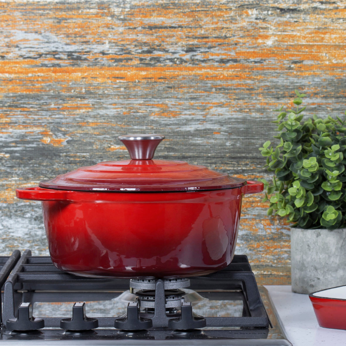 22cm Red Cast Iron Casserole Dish With Lid