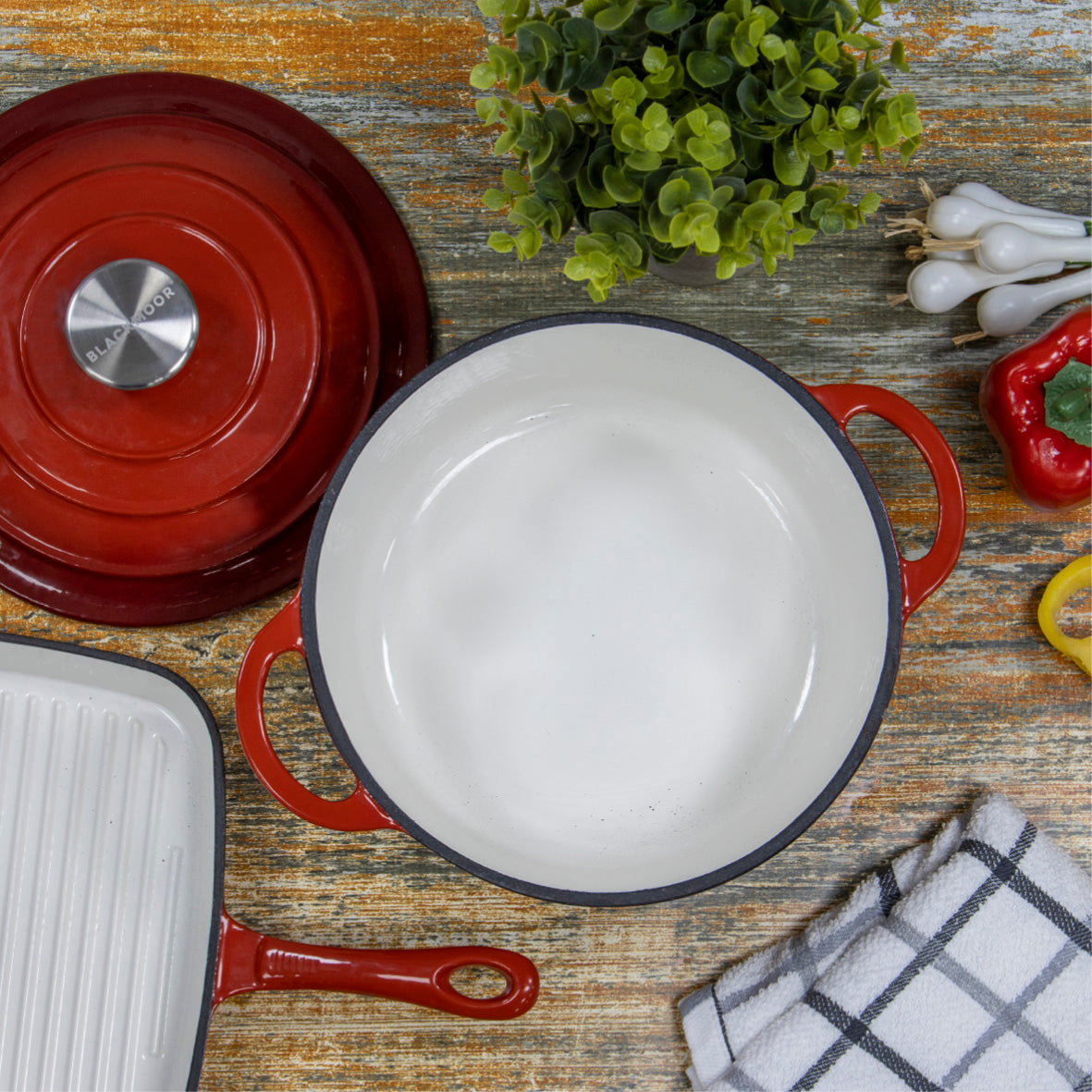 22cm Red Cast Iron Casserole Dish With Lid