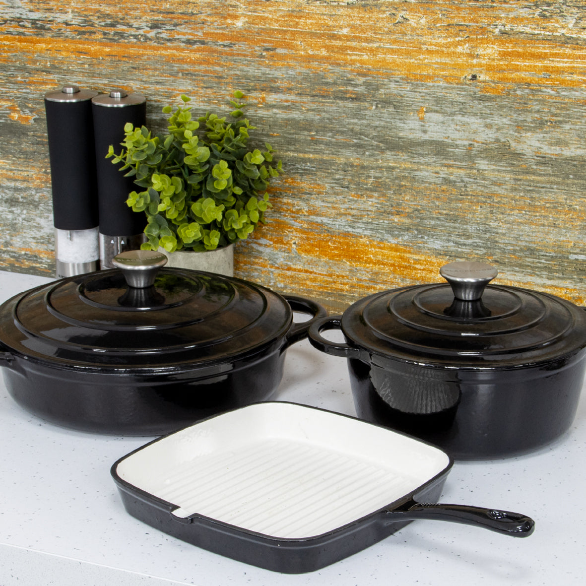 3-Piece Black Cast Iron Cookware Set