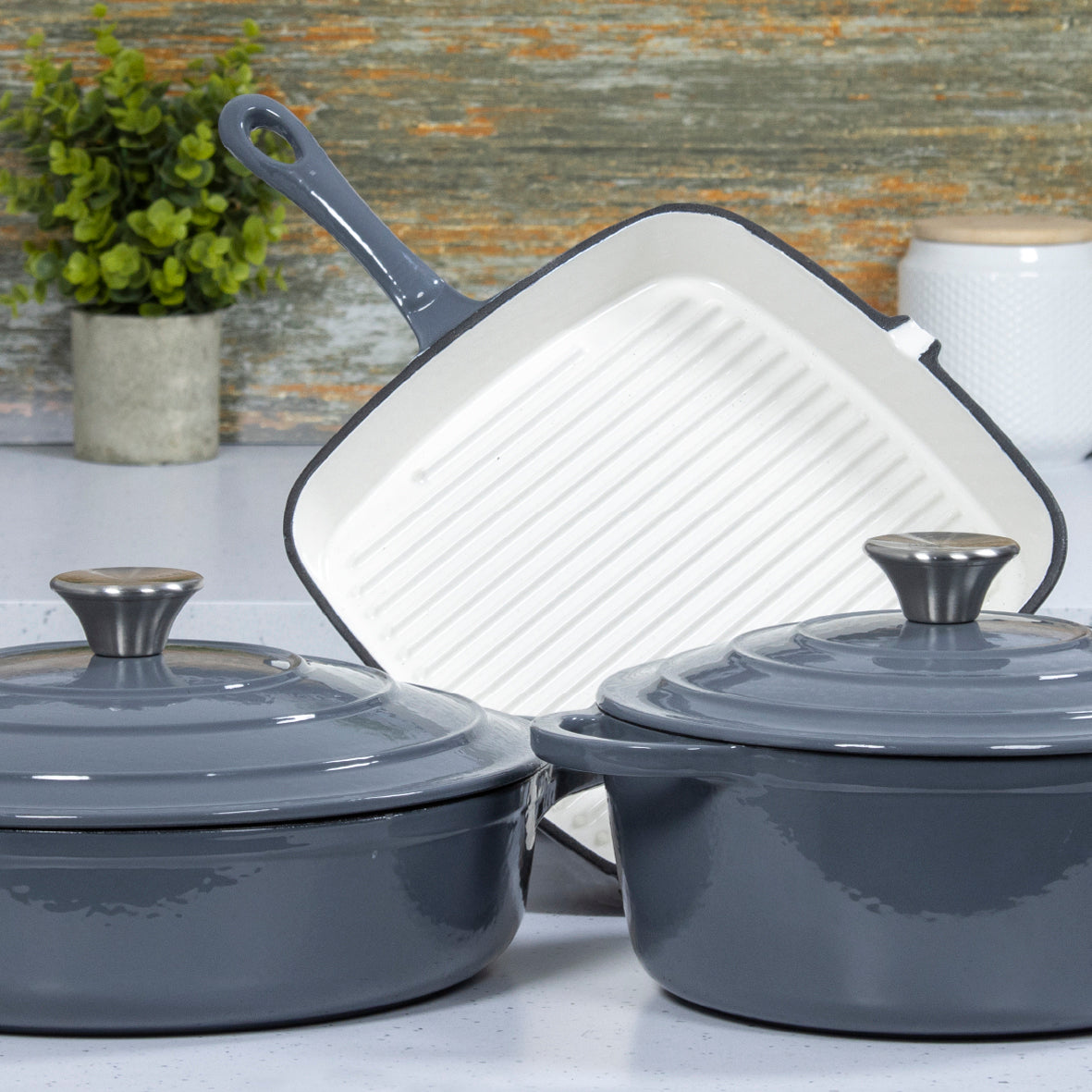 3-Piece Grey Cast Iron Cookware Set