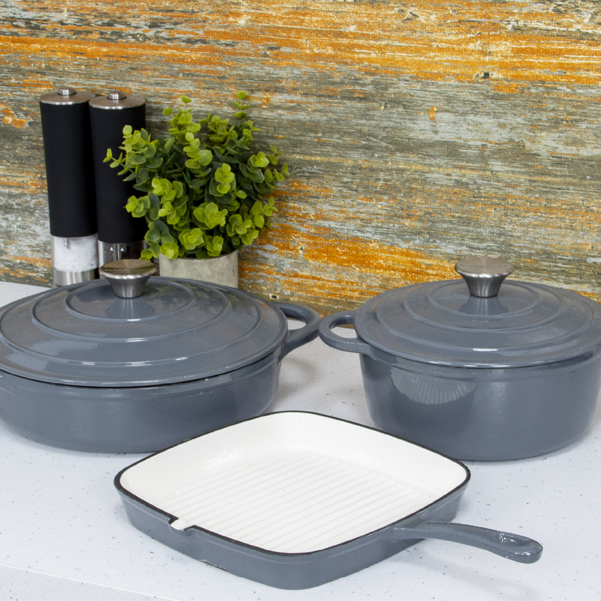 3-Piece Grey Cast Iron Cookware Set